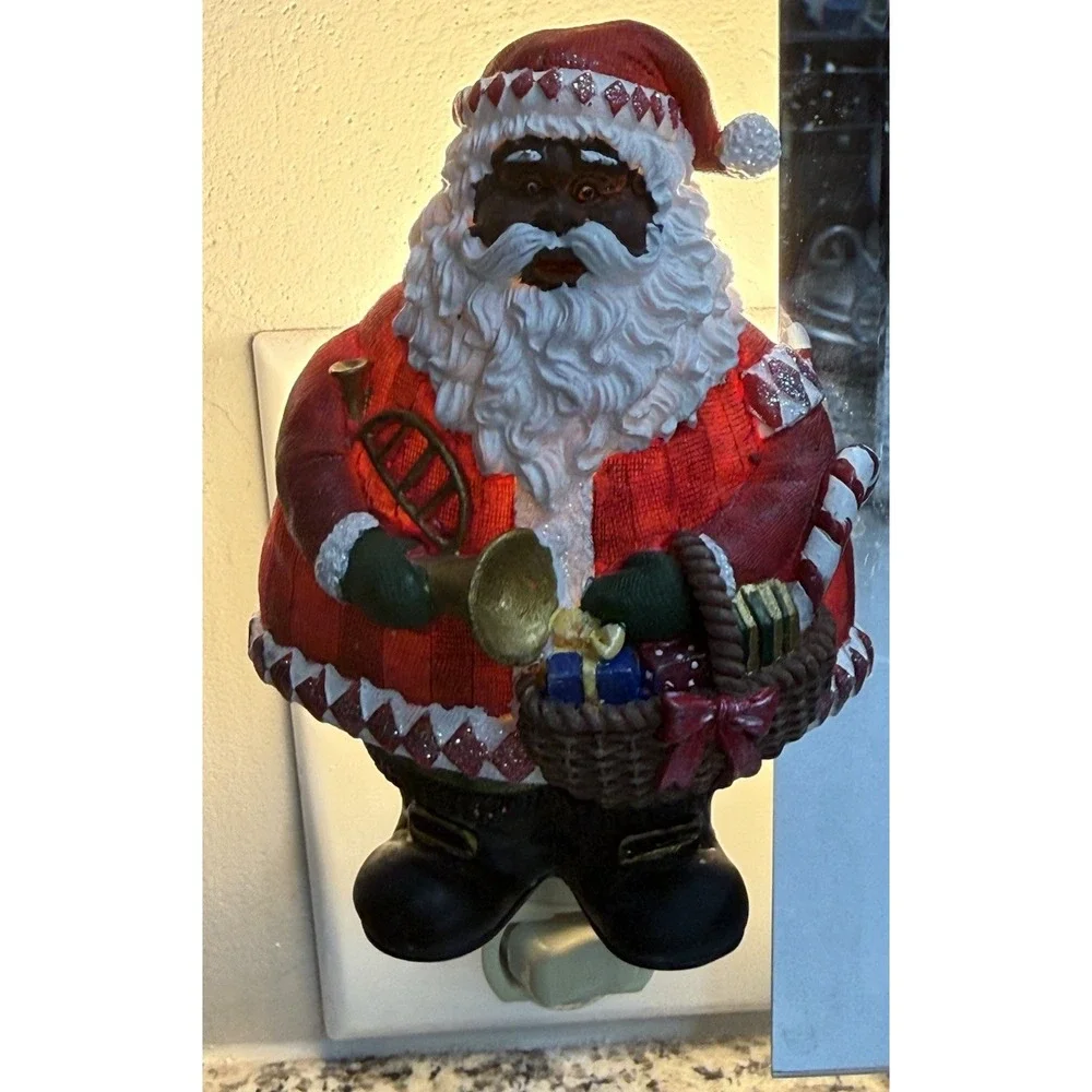Vintage African American Black Santa Claus Plug In Night Light Lot of 3 WORKING